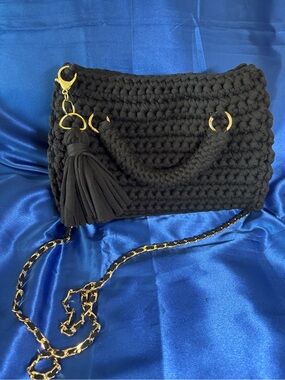 Handmade crochet cross body bags. Black or Burgundy.